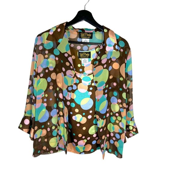 Bob Mackie Tops - Vintage Y2K Bob Mackie Brown Multicolor Dots Silk Tank Button Up Top Set Medium
